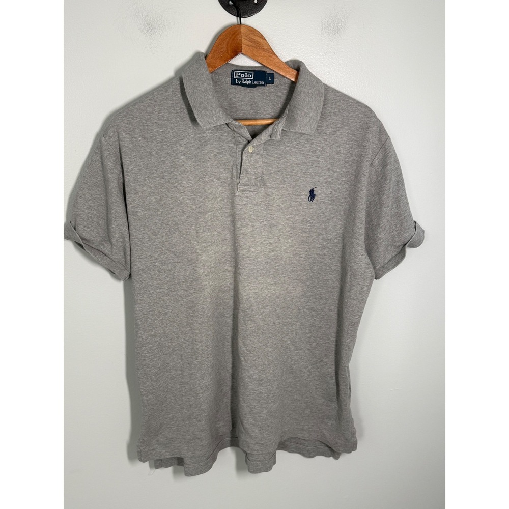 Polo Ralph Lauren Mens Large Gray Short Sleeve Cotton Jersey Polo Navy Pony